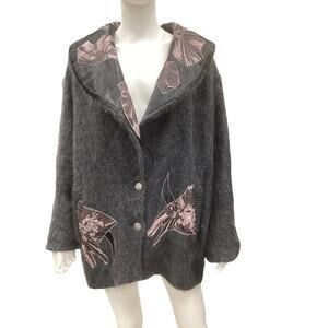 Beautiful Vintage Cardigan Women’s Size L Wool Mohair Mix Charcoal Color